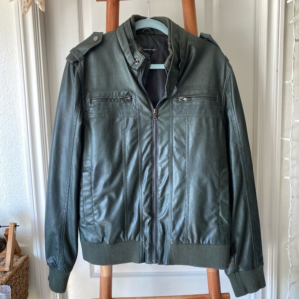 Dark green/olive leather bomber jacket